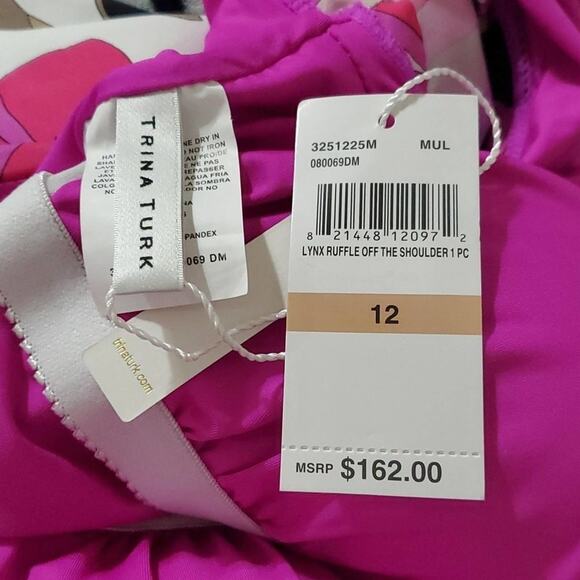 Trina Turk Lynx Floral Print Ruffle Off-the-Shoulder One Piece Swimsuit Sz 6, 12 - Picture 6 of 9